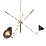 Handcrafted modern brass 3-arm adjustable chandelier with black cone shades by Brass Leaf Studio