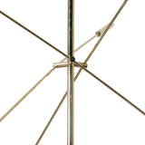 Close-up detail of polished brass joints and structure from handcrafted 3-arm chandelier by Brass Leaf Studio