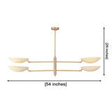 Modern 4-light bowl chandelier showing 54 inch width and 29 inch height for product size reference