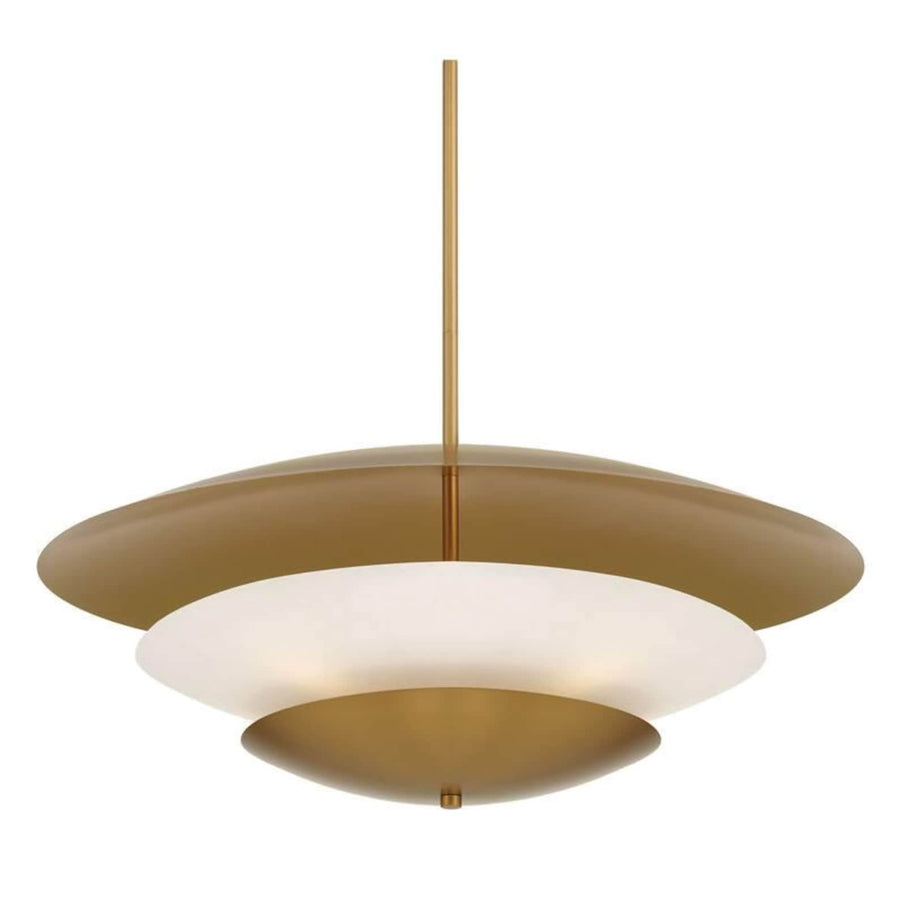Handcrafted solid brass disc style chandelier with lacquered finish and contemporary minimalist design