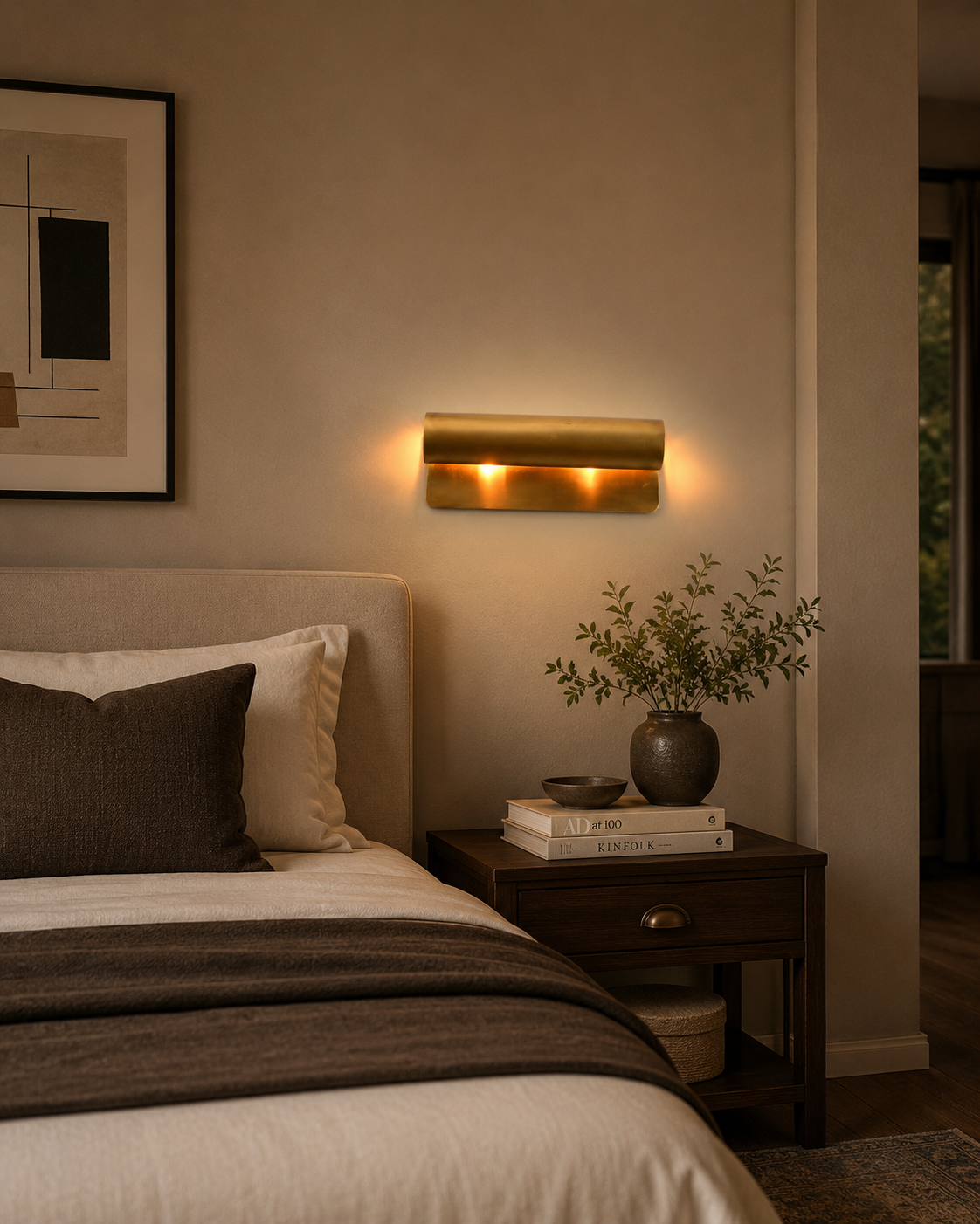 Modern Brass Patina sconce designed for bedrooms, hallways, offices, cafés, and boutique interiors