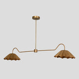 Modern brass chandelier featuring pleated bowl-shaped shades and sleek linear arms, handmade ceiling fixture.