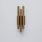 Handcrafted modern brass vertical wall lamp with six exposed E26 bulbs and symmetrical tube design