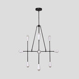 Modern industrial brass chandelier with 8 cone-shaped shades, minimalist pendant light for living room, dining area, or entryway.