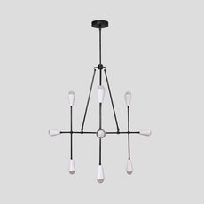 Modern industrial brass chandelier with 8 cone-shaped shades, minimalist pendant light for living room, dining area, or entryway.