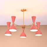 Ceiling-mounted peach double cone light fixture in brass finish for modern interiors