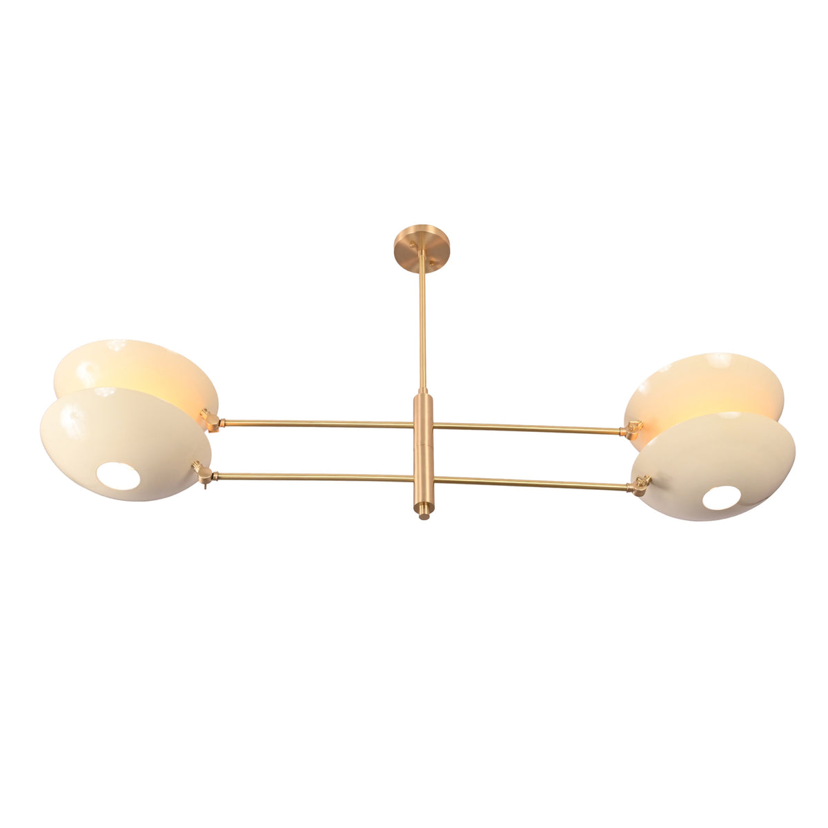 Closeup of modern saucer shade ceiling light showing curved bowl profile and elegant metal detailing