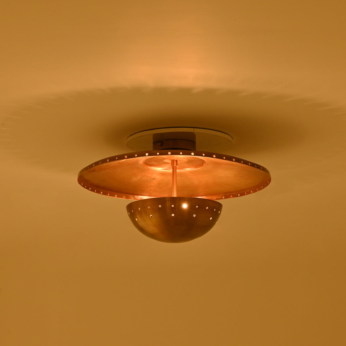 Mykonos brass flush mount dimension view showing approximately 22 inch diameter and 12 inch overall height