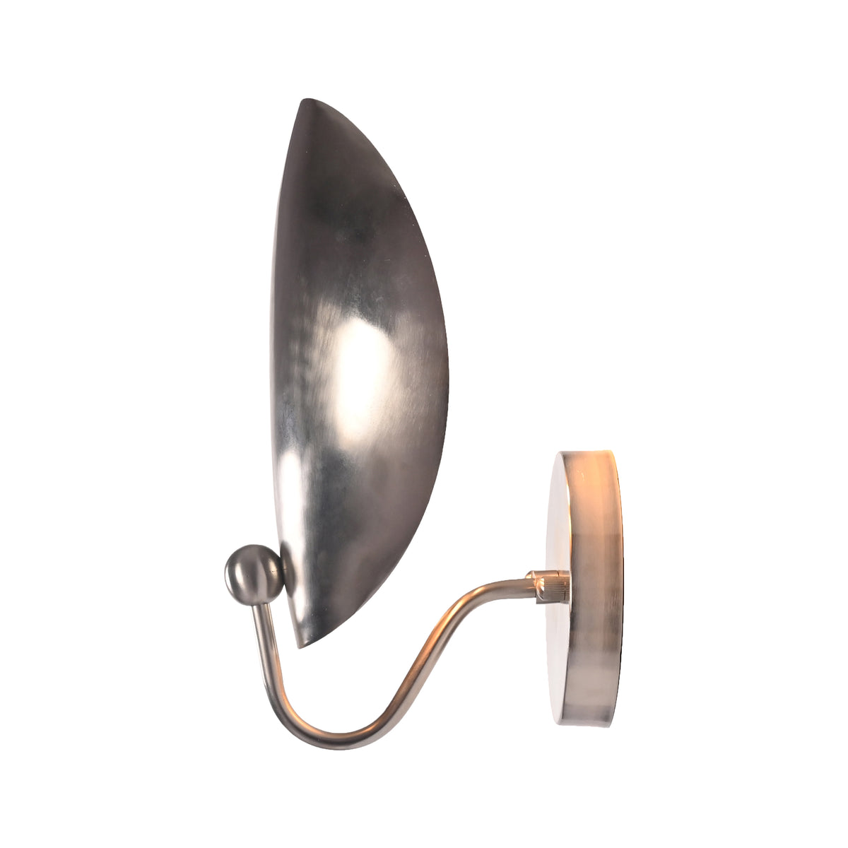 Side profile of the Sloane Modern Oval Shield Wall Sconce emphasizing the curved decorative support arm and the depth of the handcrafted oval shield.