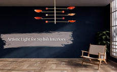 Contemporary chandelier with brass body and orbit-inspired red domes