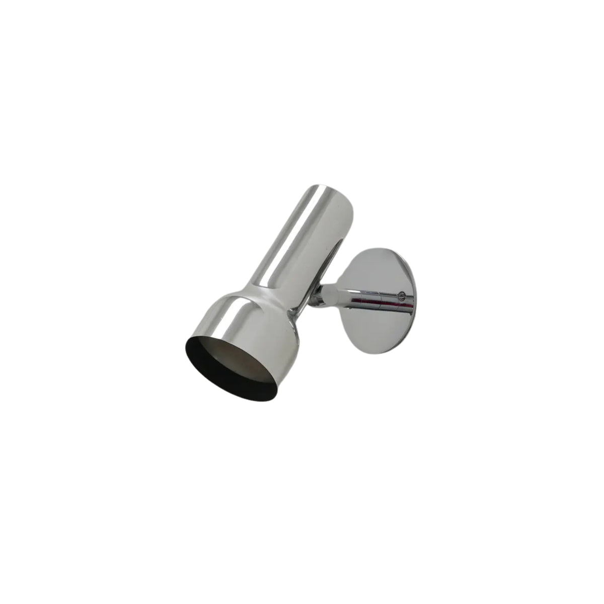 Rear angled view of the Torino adjustable chrome wall spotlight highlighting its streamlined cylindrical design and adjustable mounting arm.