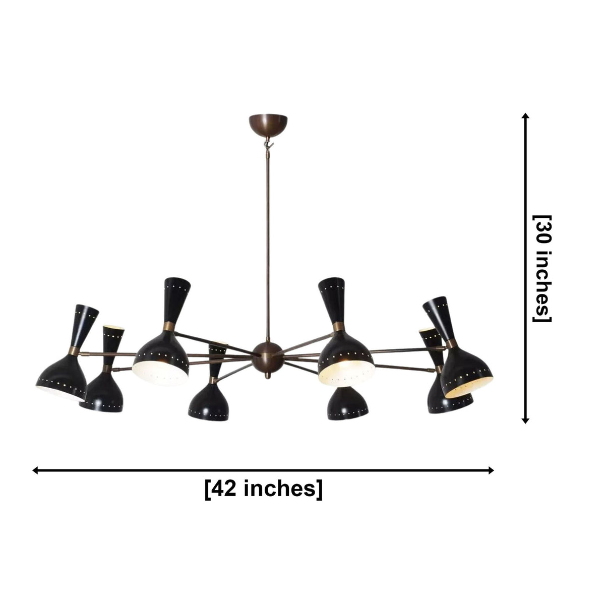 Orion 16 light chandelier dimensions showing 42 inch width and 30 inch height