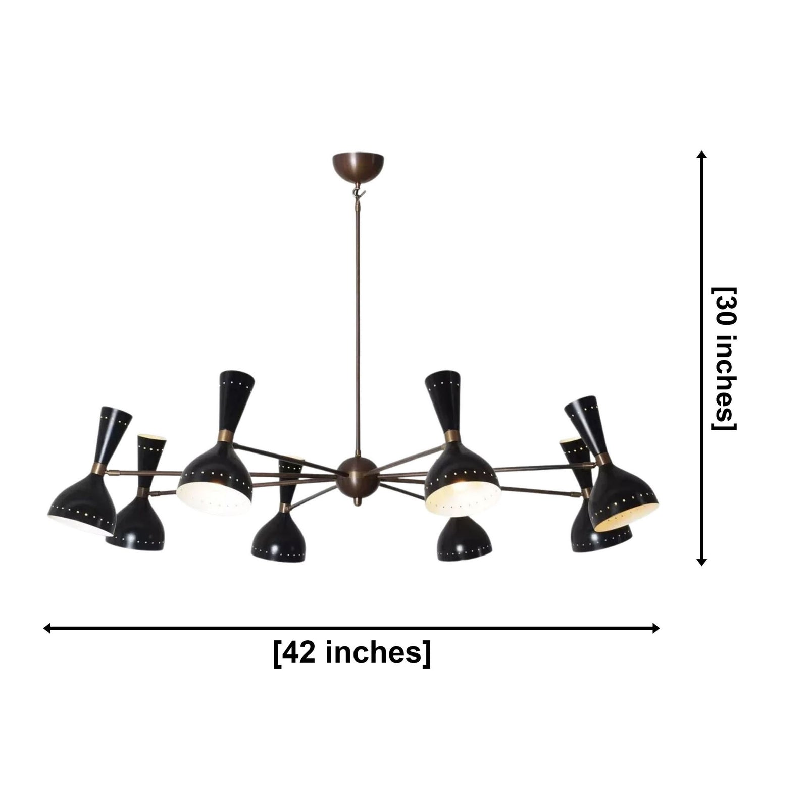 Size guide for Orion Mid-Century Multi-Cone Chandelier – 16 Light – 42 Inch – Model 62052