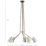 Dimensions of the Orion 5 Light Multi-Arm Cone Chandelier Model 62069 showing a 34-inch width and 45-inch adjustable overall height.
