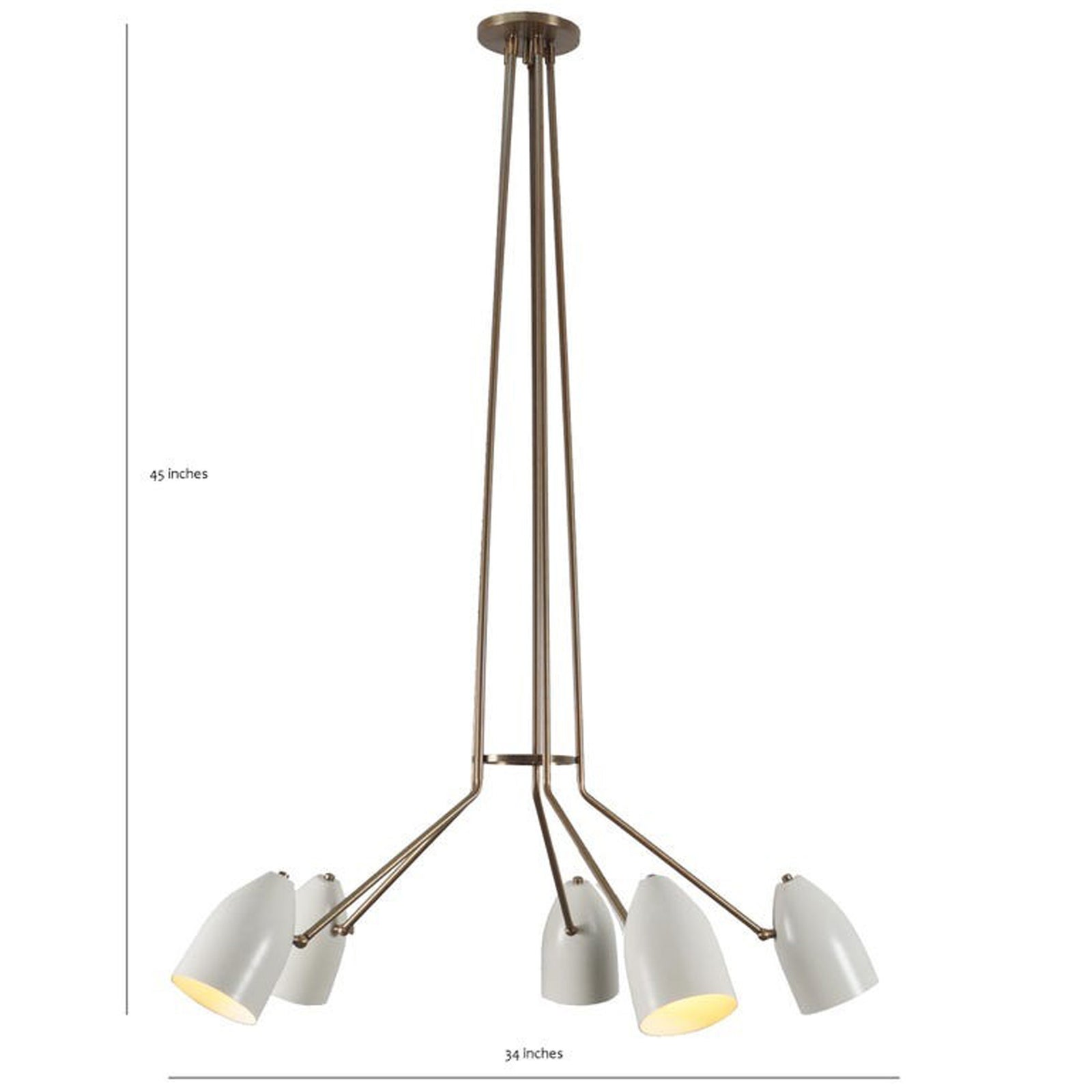 Size guide for Orion Multi-Arm Cone Chandelier – 5 Light – 34 Inch – Model 62069