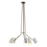 Front view of the Orion 5 Light Multi-Arm Cone Chandelier 34 Inch Model 62069 featuring handcrafted white tapered cone shades and an elegant multi-arm design.