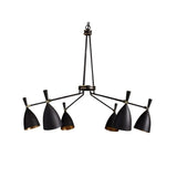 Orion 6 Light Cone Chandelier Model 33170 detailed view showing black frame and warm metallic shade interiors