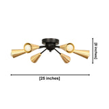 Orion 6-light brass cone Sputnik flush mount dimensions, 25 inches wide and 8 inches high