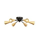 Side angle view of Orion 6-light brass cone Sputnik flush mount chandelier