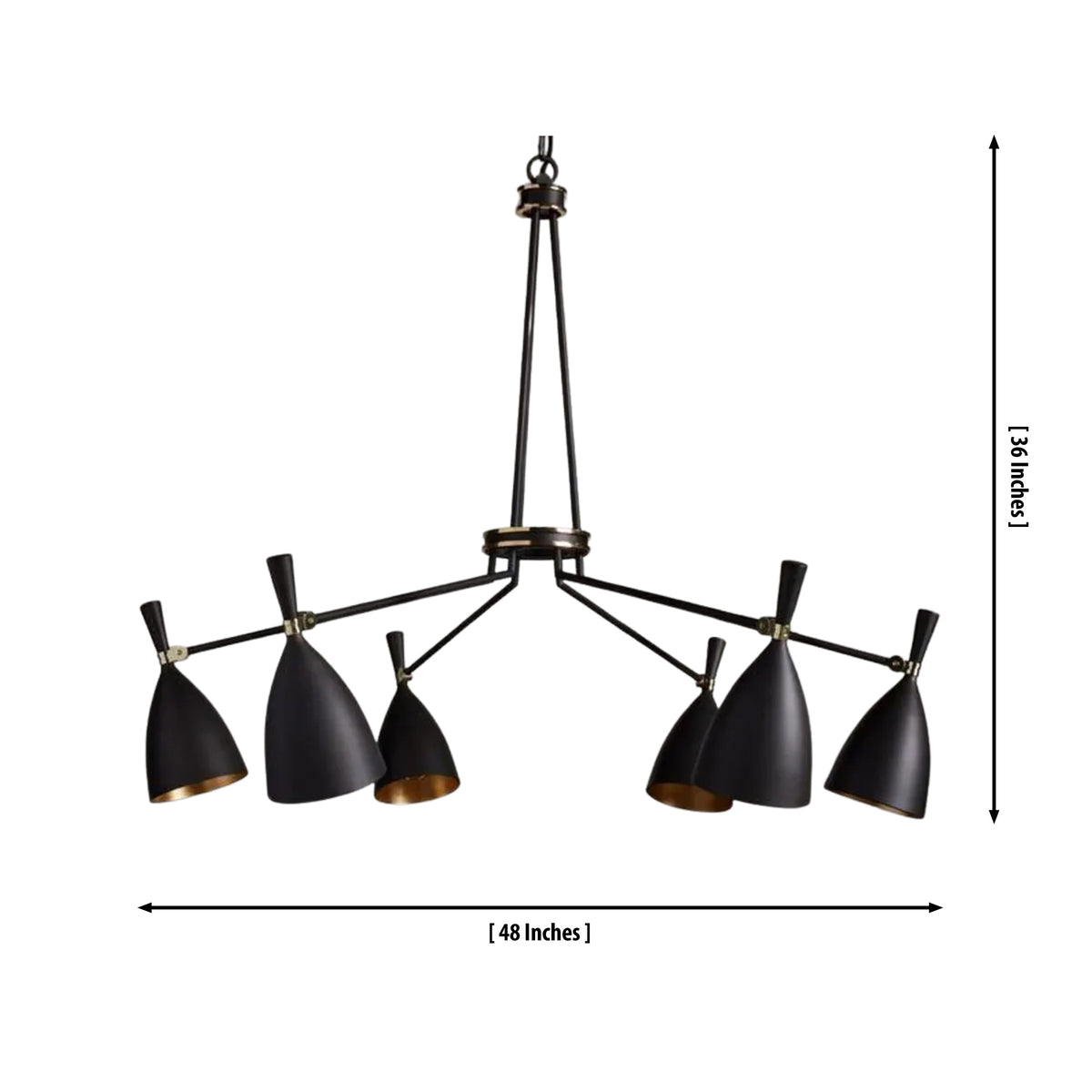 Orion Multi-Cone Chandelier Model 33170 dimensions showing 48 inch width and 36 inch overall height