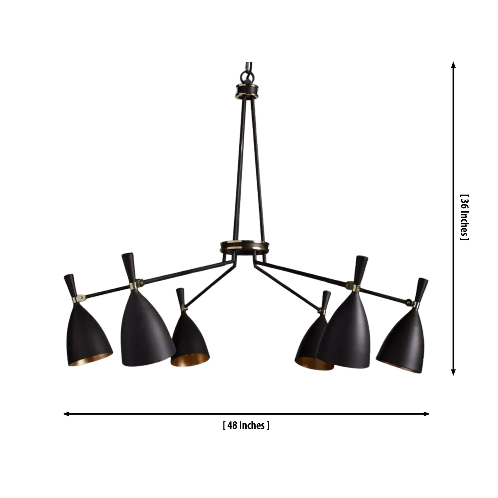 Size guide for Orion Multi-Cone Chandelier – 6 Light – 48 Inch – Model 33170