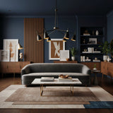 Orion Multi-Cone Chandelier Model 33170 angled product view with six tapered black cone shades