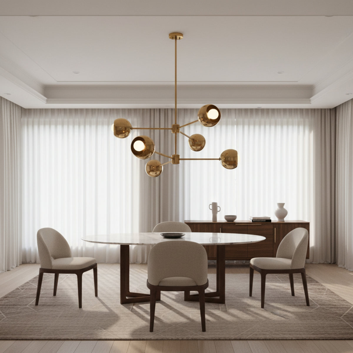 Orion Orbit Globe Chandelier 6 Light 26 Inch in aged brass front view – Model 62038