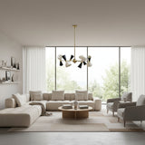 Orion Perforated Cone 12 Light chandelier angled view with sculptural brass radial arms – Model 62034