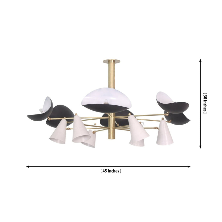 Orion Sculptural Multi-Shade Chandelier 12 Light installed in a modern living room with warm ambient lighting