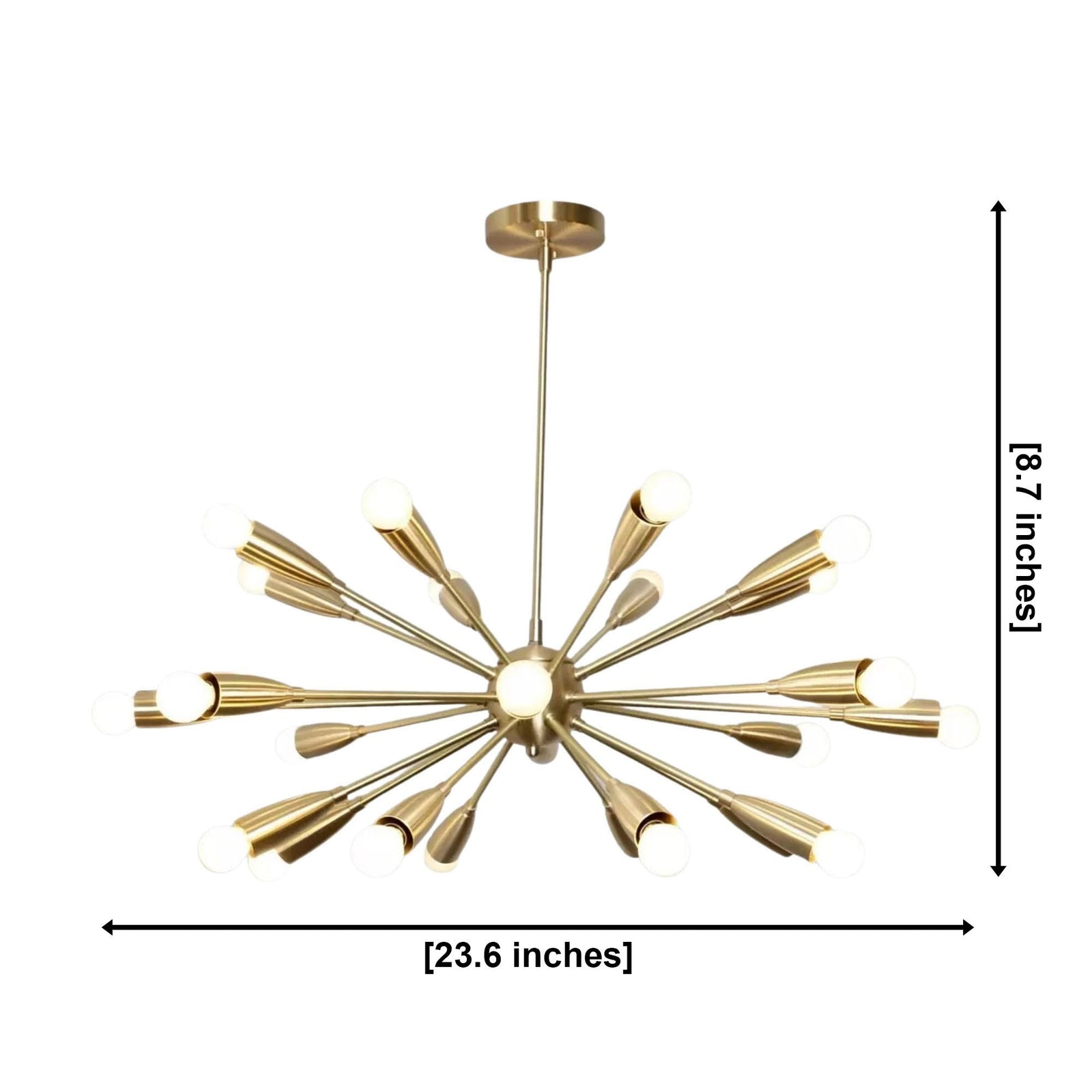 Size guide for Orion Starburst Cone Chandelier – 24 Light – 24 Inch – Model 62041