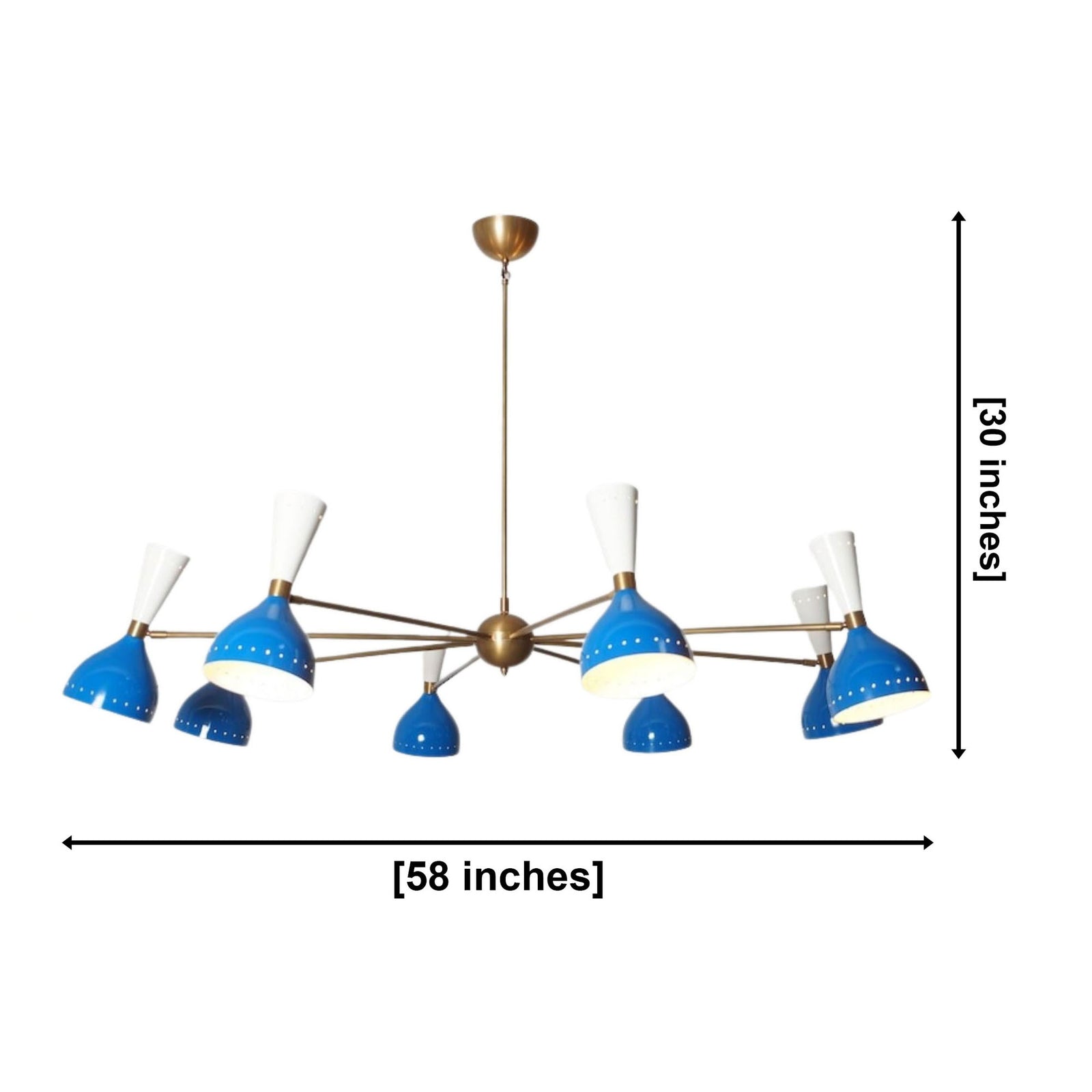 Size guide for Oslo Cobalt Multi-Cone Chandelier – 16 Light – 58 Inch - Model 62048