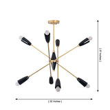 Oslo Mid-Century Modern Sputnik Chandelier showing 32-inch width and 27-inch height dimensions