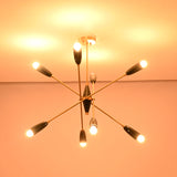 Warm illuminated Oslo Mid-Century Modern Sputnik Chandelier highlighting its sculptural eight-light configuration