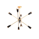 Illuminated Oslo Mid-Century Modern Sputnik Chandelier with eight-light starburst design in brushed brass and black