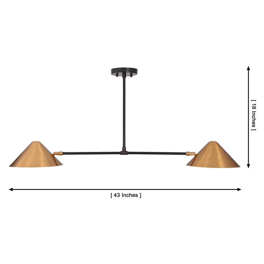 Oslo Modern Double Cone Linear Chandelier installed above a modern dining table in a contemporary dining room
