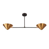 Oslo Modern Double Cone Linear Chandelier 43 Inch front view with sculptural cone shades