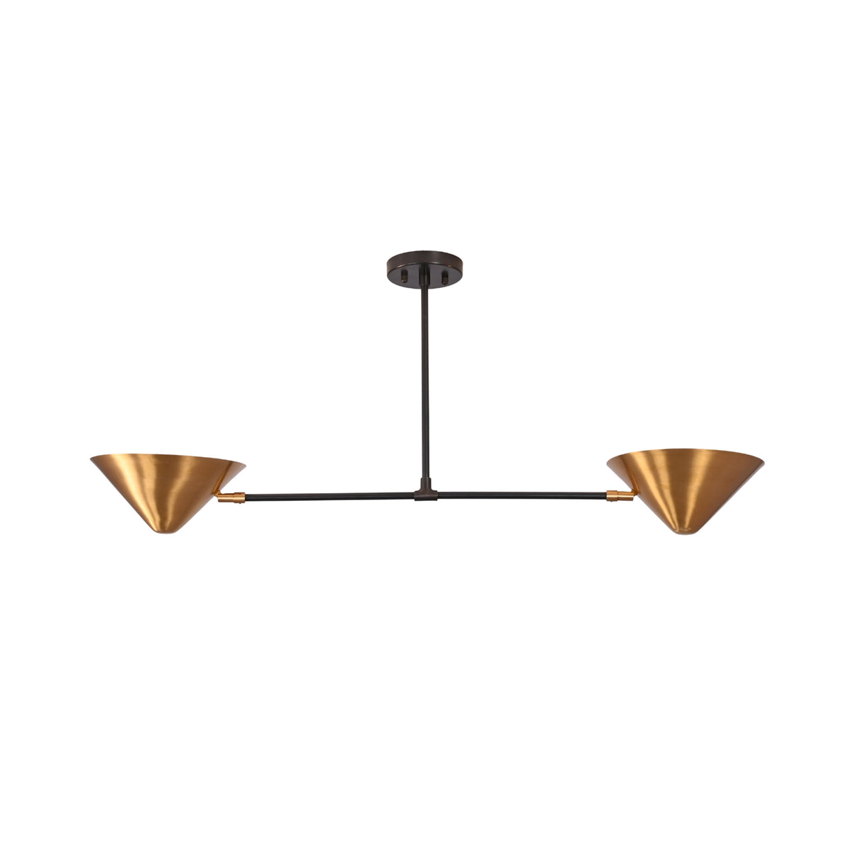 Rear view of Oslo Modern Double Cone Linear Chandelier showcasing symmetrical cone shades