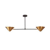 Rear view of Oslo Modern Double Cone Linear Chandelier showcasing symmetrical cone shades