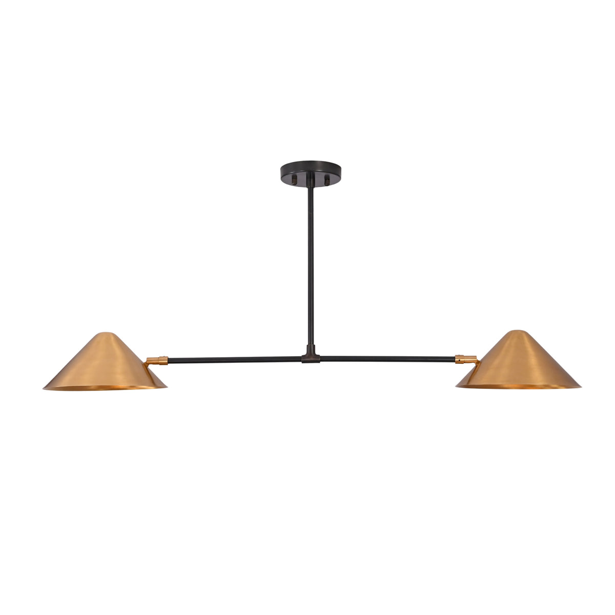 Side profile of Oslo Modern Double Cone Linear Chandelier with minimalist linear frame