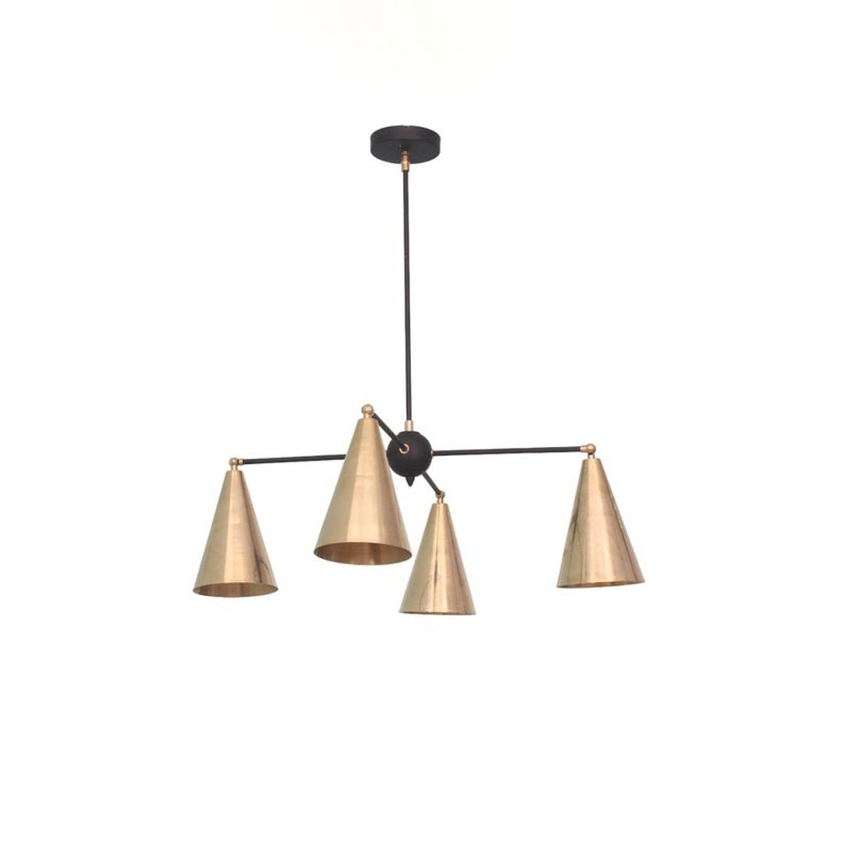 Oslo Multi-Cone Chandelier with brass cone shades and contrasting black arms, 4 light design, Model 62009