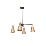 Oslo Multi-Cone Chandelier with brass cone shades and contrasting black arms, 4 light design, Model 62009