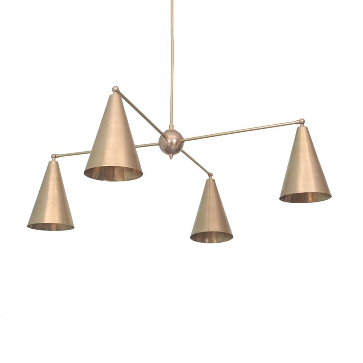Oslo Multi-Cone Chandelier with four tapered cone shades and sculptural branching arms, front view, Model 62009