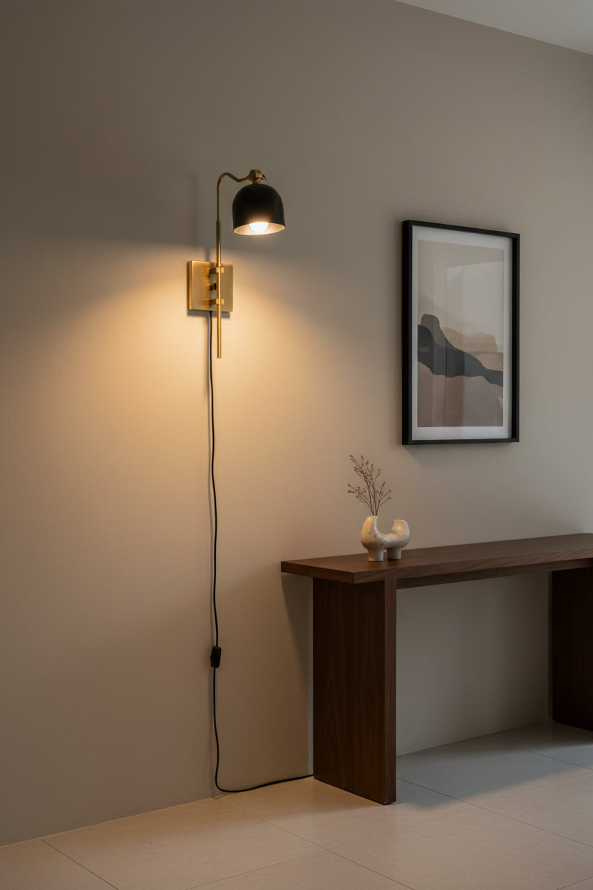 Oslo wall sconce dimension image showing 17.5 inch height and 11 inch width for product size reference
