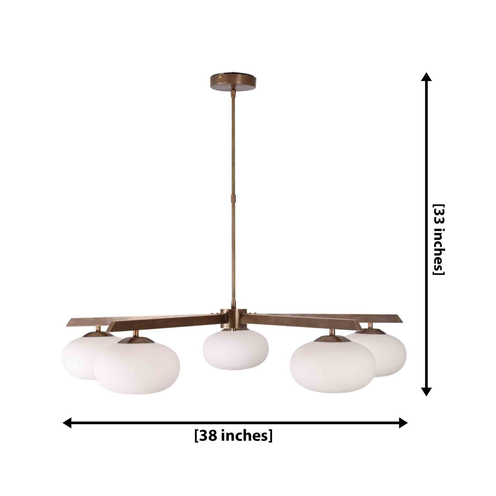 Size guide for 5-Light Oval Glass Ball Chandelier – Brass Linear Ceiling Light For Dining Room – Model 33385