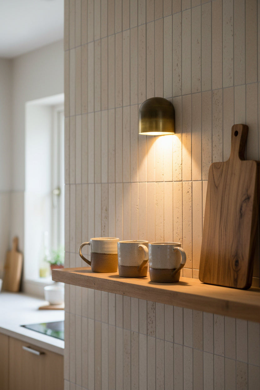 Patina brass accent wall light with small sculptural dome and soft warm wall wash effect