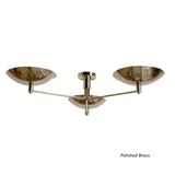 Polished brass 3-light flushmount ceiling light featuring high-gloss reflective finish and sculptural brass bowls
