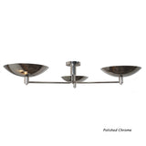 Polished chrome 3-light flushmount ceiling light with reflective bowl shades and sleek modern silhouette