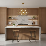 Porto Starburst 12-light brass chandelier with sculptural radiating rods, angled view