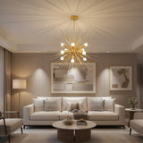 Porto Starburst 12-light brass chandelier with radiating Sputnik design, front view