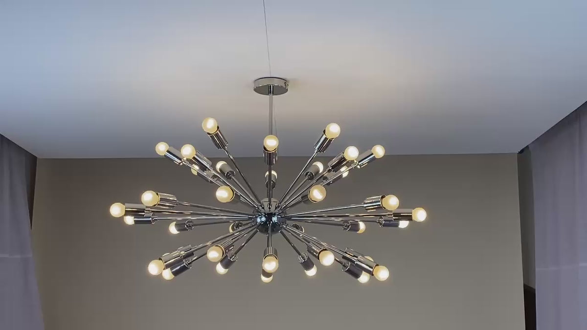Chrome Sputnik Chandelier 36-Light – Modern Brass Ceiling Light | Handmade Contemporary Fixture by Brass Leaf Studio 32436